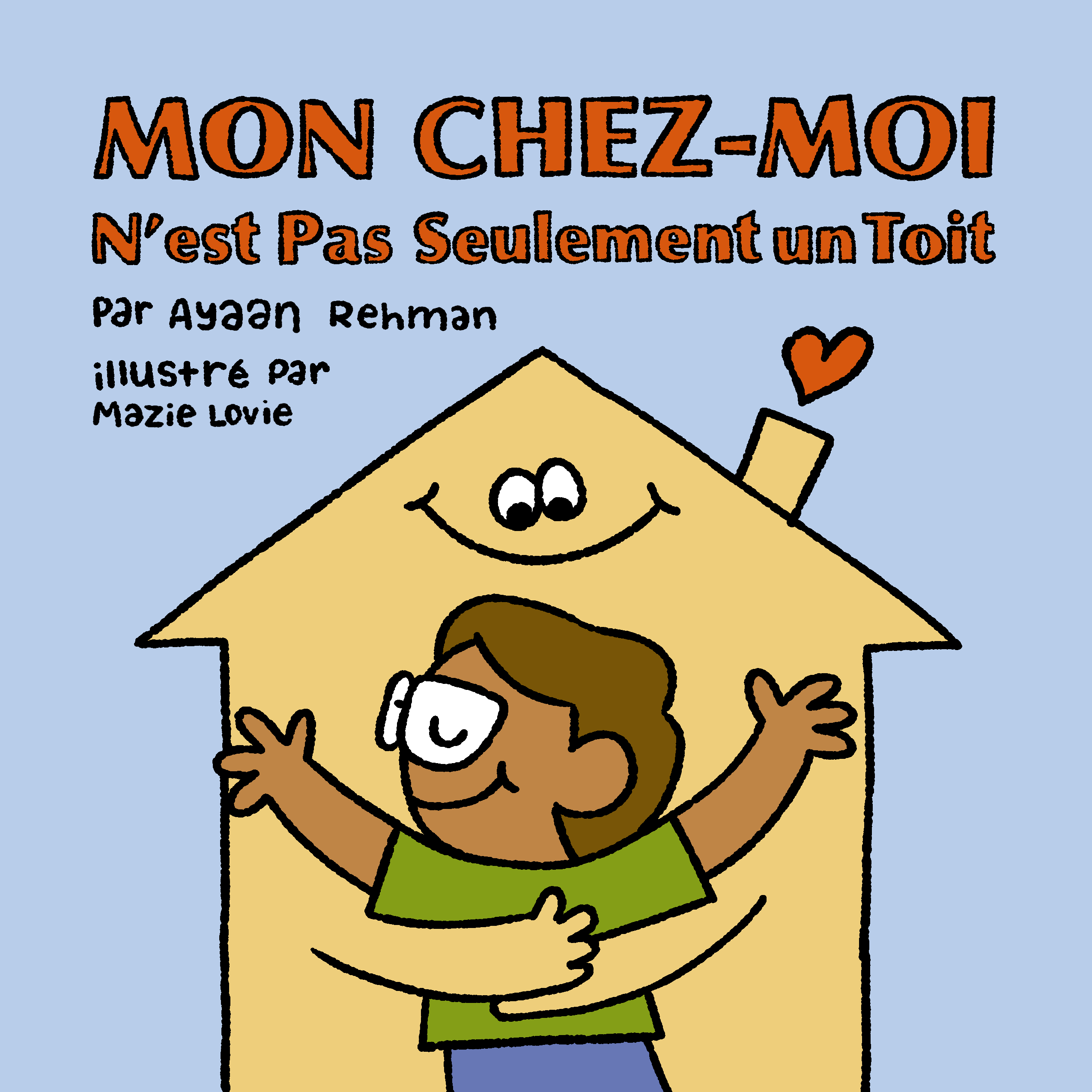 Une image illustre d'une maison avec des personnes heureux dehors